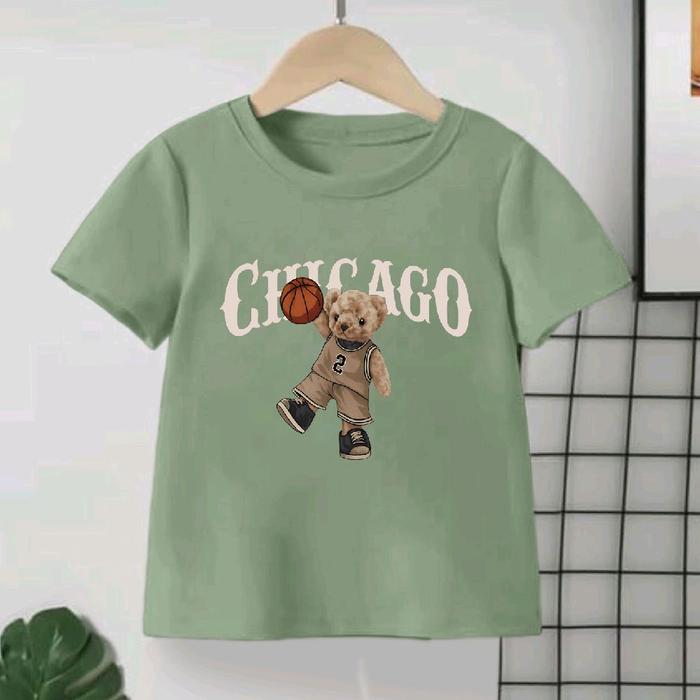 Baju Kaos Anak Laki Laki Motif Teddy Bear Basket Ch1c4go Usia 2-12 tahun Atasan Distro Lengan Pendek