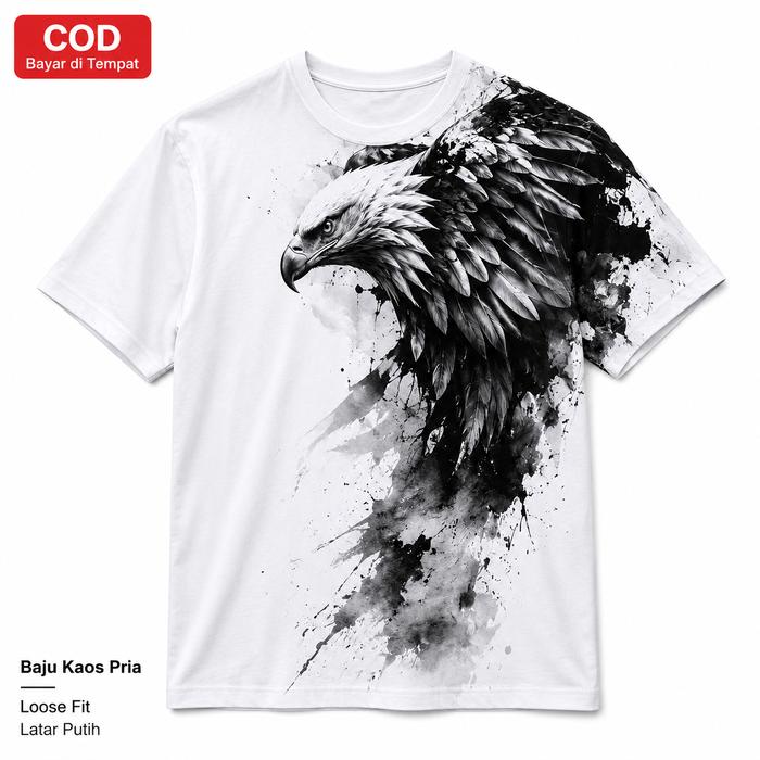 Kaos Distro Pria "SOARING EAGLE" - Seni Tinta Abstrak & Simbol Kesuksesan - Sablon Heat Transfer - P