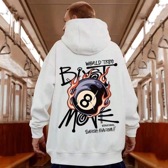 Hoodie Streetwear Unisex 8 Ball Flame Graphic Oversize Tebal Fleece Premium – Jaket Hoodie Pria Wani