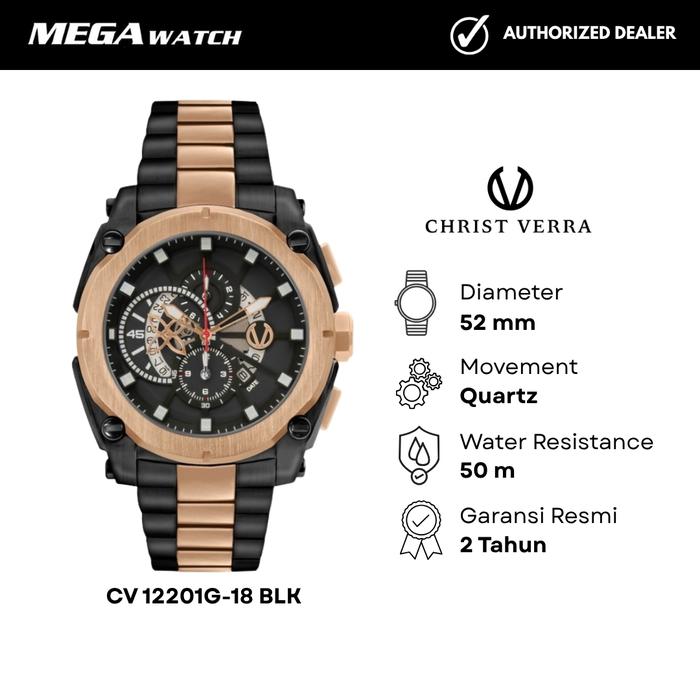 Jam Tangan CHRIST VERRA Pria Original CV 12201G-18 BLK
