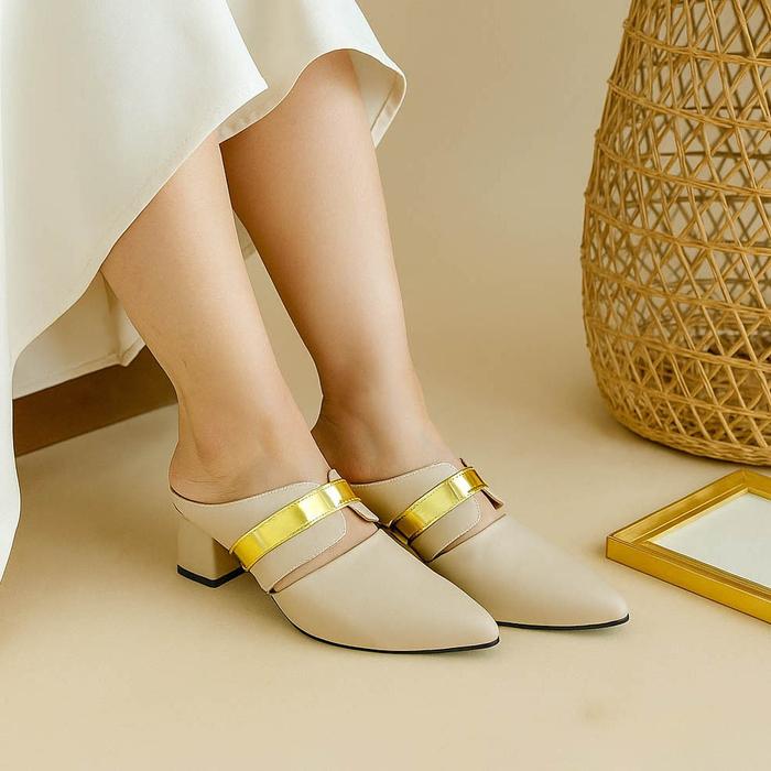 Sepatu Sandal Heels Mules Bustong Formal Wanita Hak 5 Cm Model Heels Bustong Premium Material Lembut