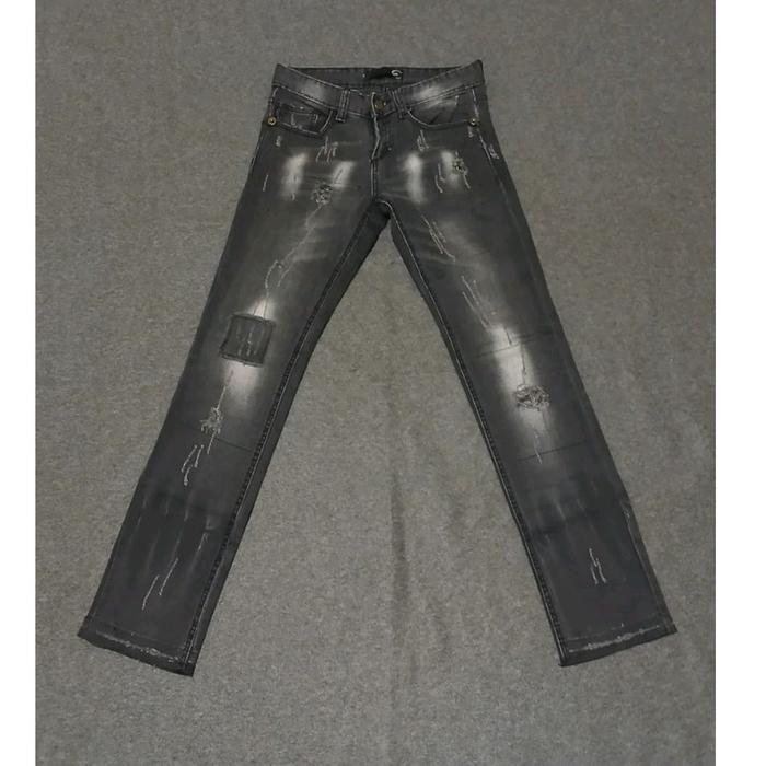 Just Cavalli Distressed Patchwork Ripped Washing Black Jeans Original Celana Panjang Hitam Slim Fit 