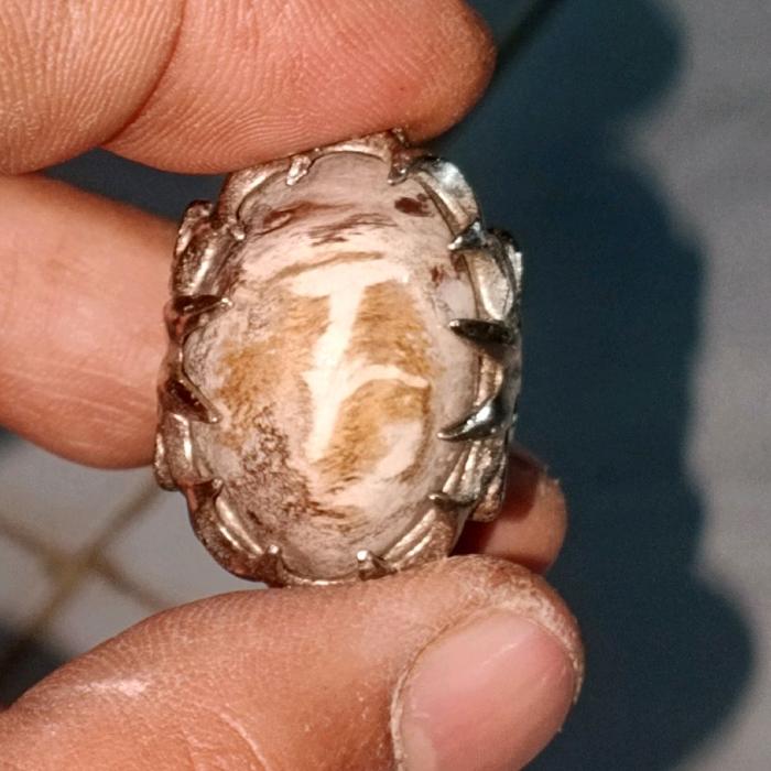 cincin batu akik huruf F fosil kelor