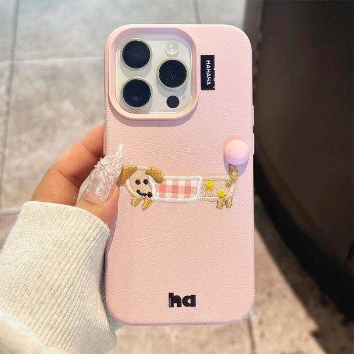 Casing OPPO Ponsel Kulit Bordir Anti Jatuh Cocok Anjing Sosis Casing Ponsel Untuk OPPO A15/A15s/A35 