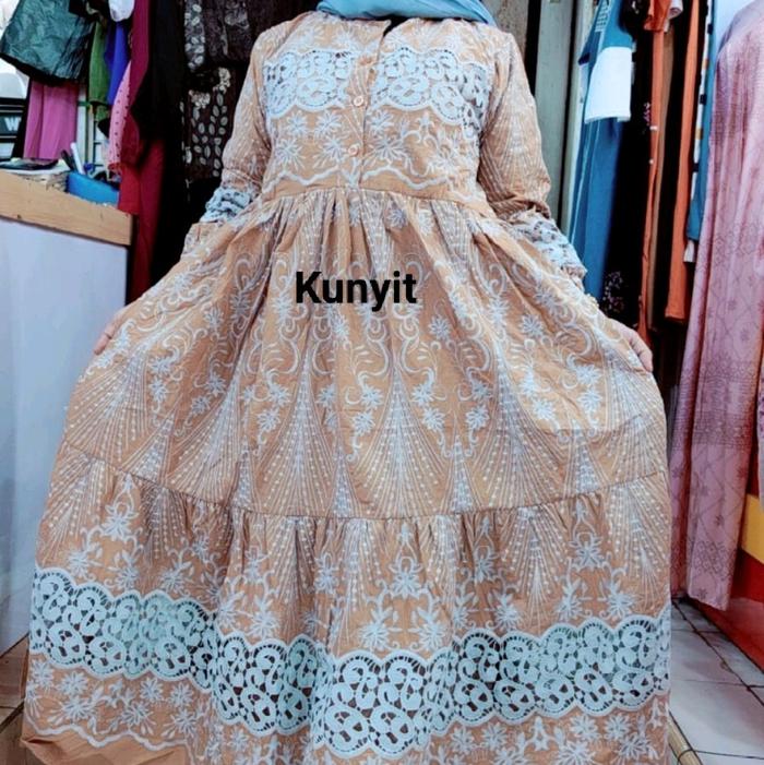 DRESS MIDI BROKAT IMPORT BORDIR TIMBUL BAHAN KATUN SONGKET PREMIUM VERSI SALVINA ....