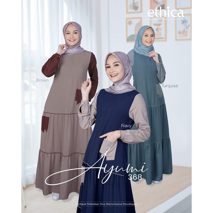 Gamis Daily By Ethica/Ayumi 368 Series/Ayumi 368 Navy/Ayumi 368 Turquise/Ayumi 368 Brown MURAH