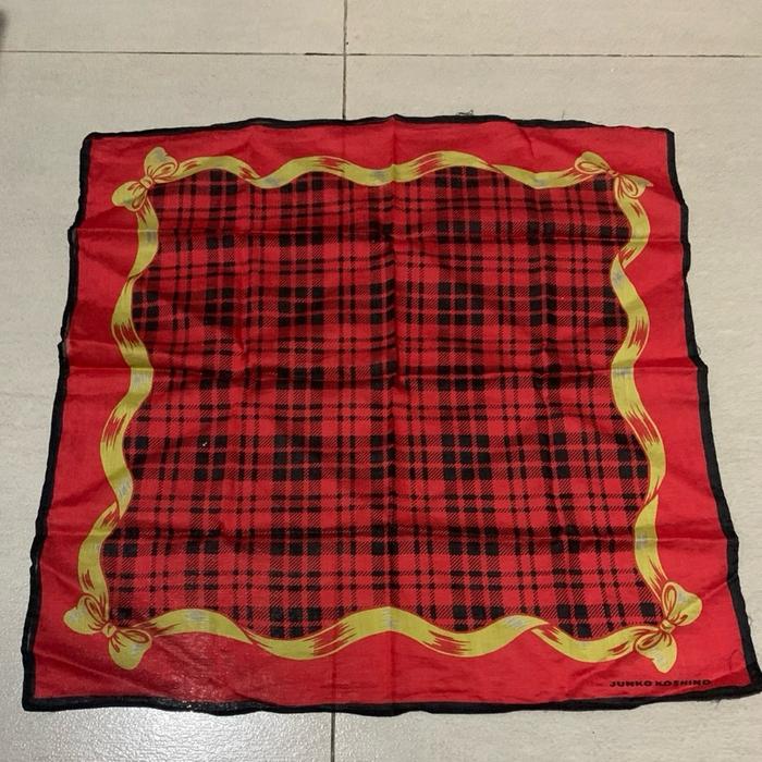 Saputangan Wanita Motif Pita Junko Koshino Made in Japan Warna Merah  Brand New Old Stock Kain Katun