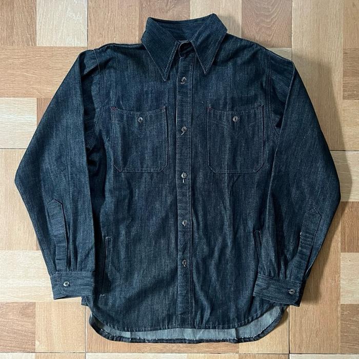 The Worker Shield Kemeja Selvedge Indigo 13oz Indigo Dobby Stripe Heavy CPO Overshirt Size M