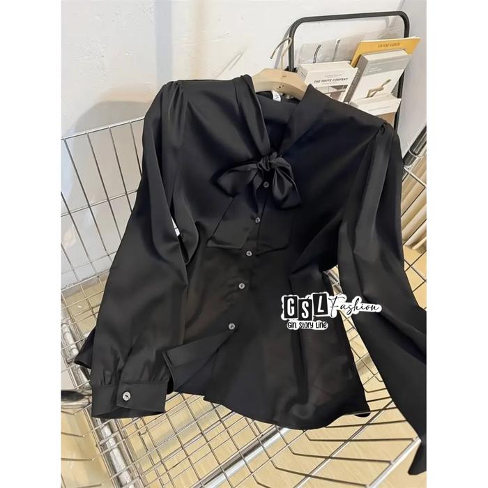 NEW Blouse Korea Wanita OversizeM L XL 2XL 3XL Jumbo Ukuran Besar Atasan Kemeja Satin Silk Hitem Pre