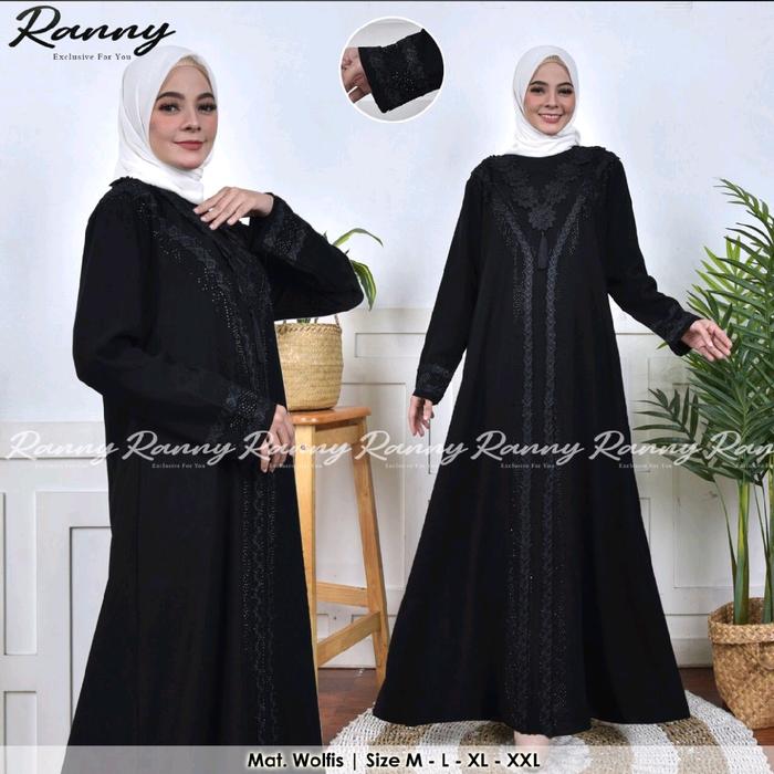 GAMIS ABAYA TURKEY WOLPEACH HITAM RENDA BUNGA DADA 9 JAMBUL