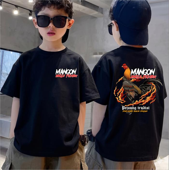 Kaos Distro Anak AYAM MANGON SINGLE FIGHTER T-Shirt Anak Laki-Laki & Perempuan Cotton Combed 30s Teb