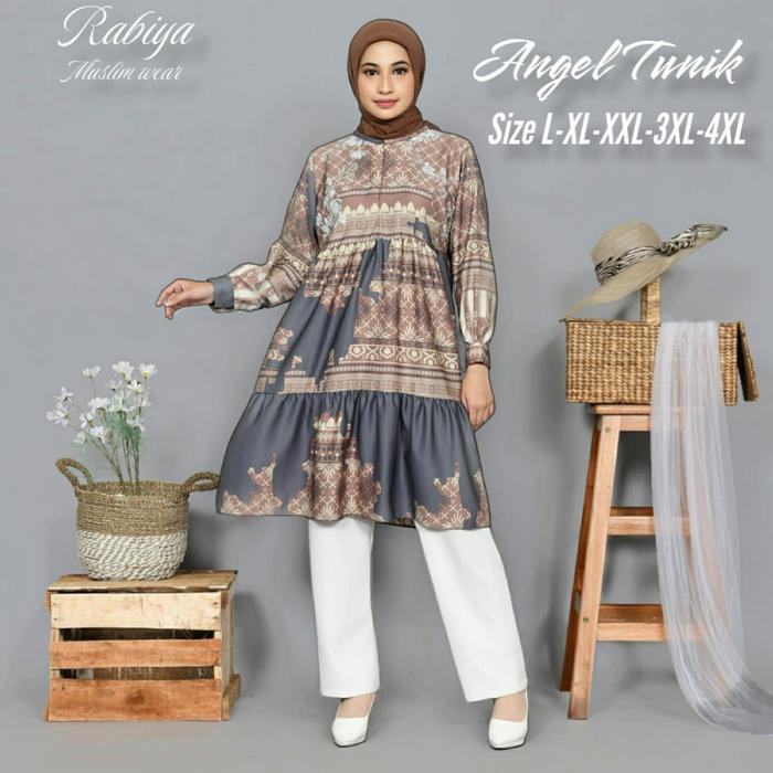 Tunik Kekinian Maxmara Lux Atasan Oversize Muslim Wanita Salur Katun Panjang Midi Dress Remaja Dewas
