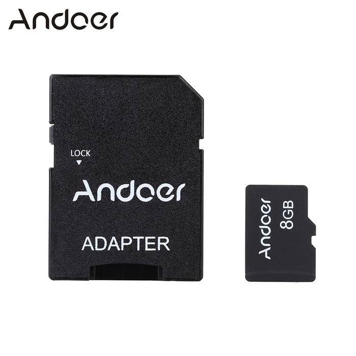 Andoer Kartu Memori 8GB Kelas 10, Kartu Memori TF + Adaptor Kartu TF