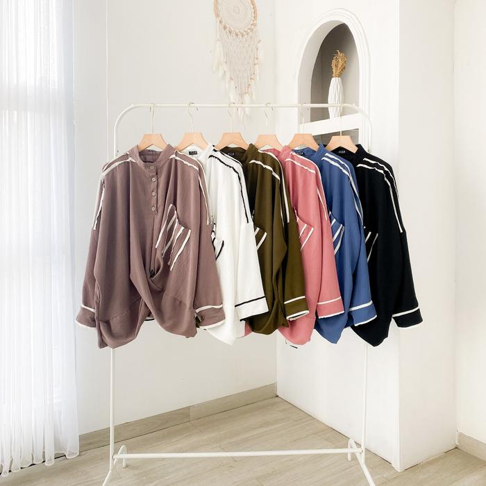 VALICA BLOUSE - NONANONI/ Atasan Wanita Oversize Jumbo Batwing / Crinkle Air Flow List Katun / Fashi