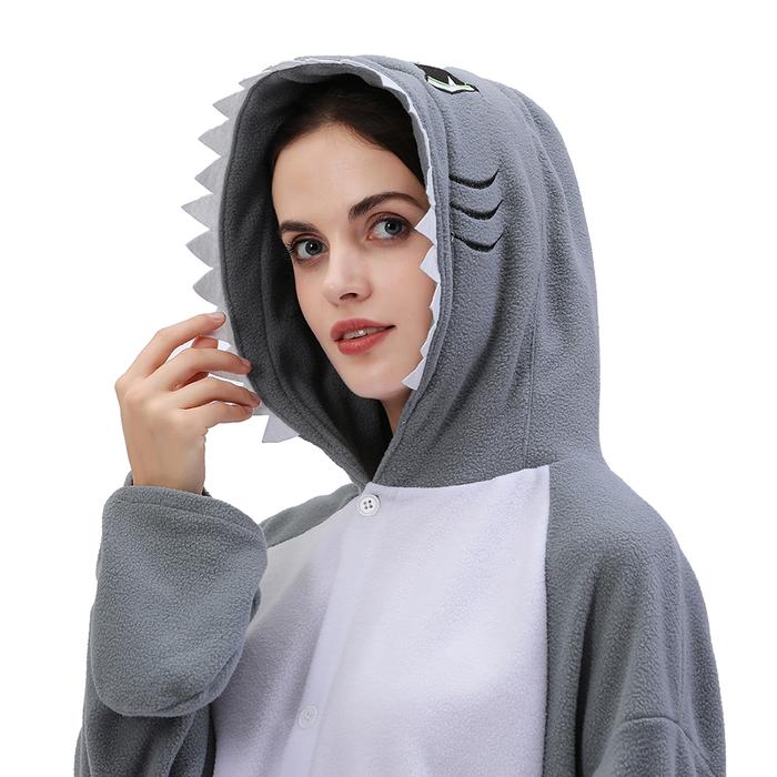 Winter Party Fleece Onesie Adult Fleece Gray Shark Kigurumi Unicorn Animal XXL Cartoon Suit Women Me