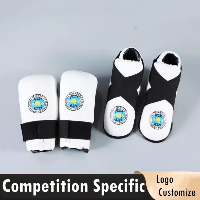 White ITF Gloves Footwear Taekwondo Protector For Adult Child TKD Ankle Instep Foot Guard Set Boxing