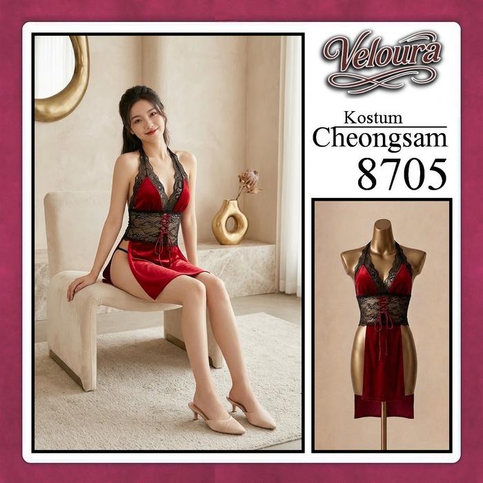 Veloura Pakaian Chongsam Mini - 8705 - Kostum Lingerie Sexy Dress model Baju China Cheongsam