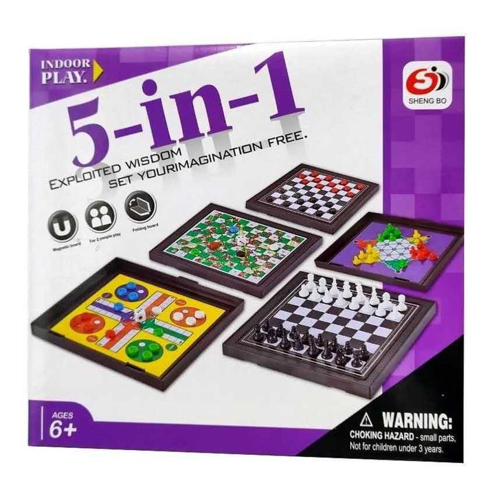 Magnetic Board Game 5 in 1 Ludo Catur Ular Tangga Halma dan Checkers