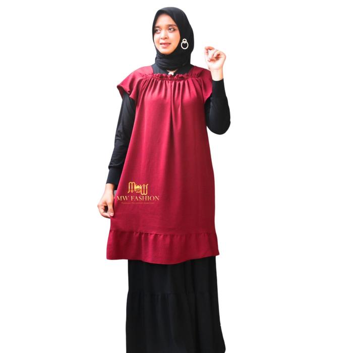 Daster Fuji Crinkle Wanita Dewasa bahan Airflow / Dress Cantik Nyaman Kerut Dada Rempel Hitam Navy P