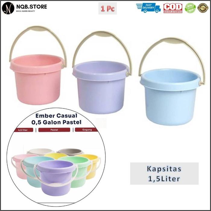 NQB - Ember Casual Kecil Warna Pastel 0.5 Galon Serbaguna Plastik Gagang - 1,5 Liter