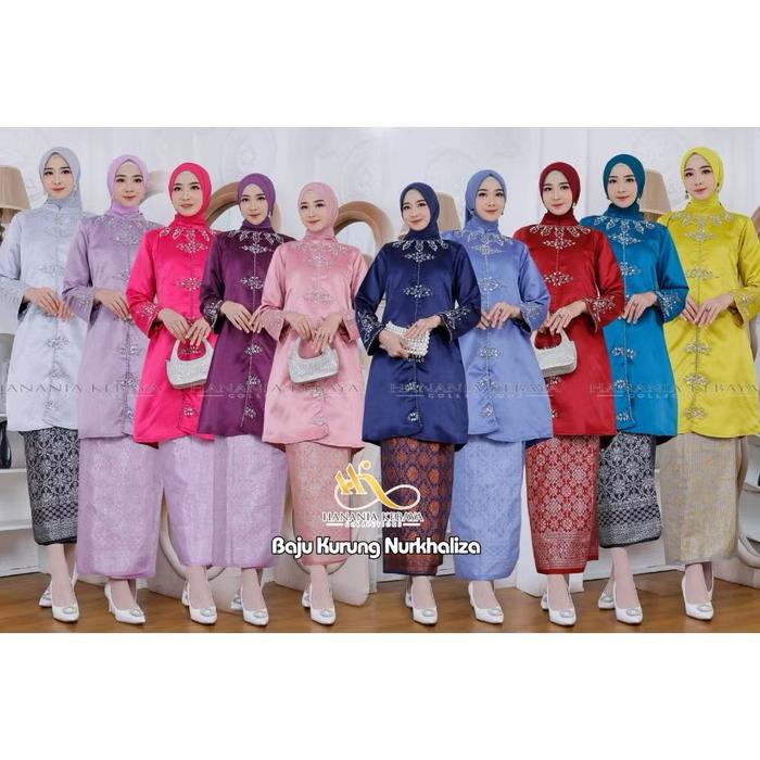 Setelan kebaya tunik kurung Nurkholiza - pakaian wanita pesta keluarga - bahan bridal yang len=mbut 