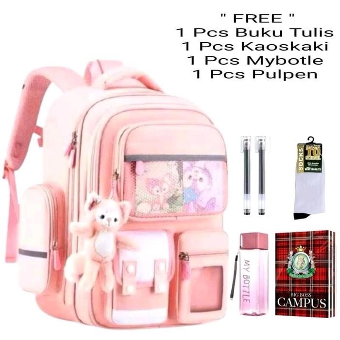 Tas Cantik Lucu Cocok Buat Anak Perempuan SD Motif Korea dengan Warna Indah Free Buku Tulis Kaoskaki