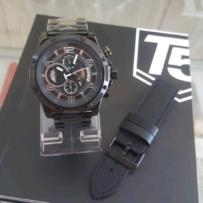 Jam Tangan Pria T5 H 3706 G FREE strap Cadangan Kulit Original