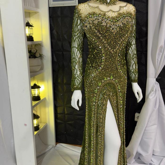Kebaya belah Army Full payet piringan jepang