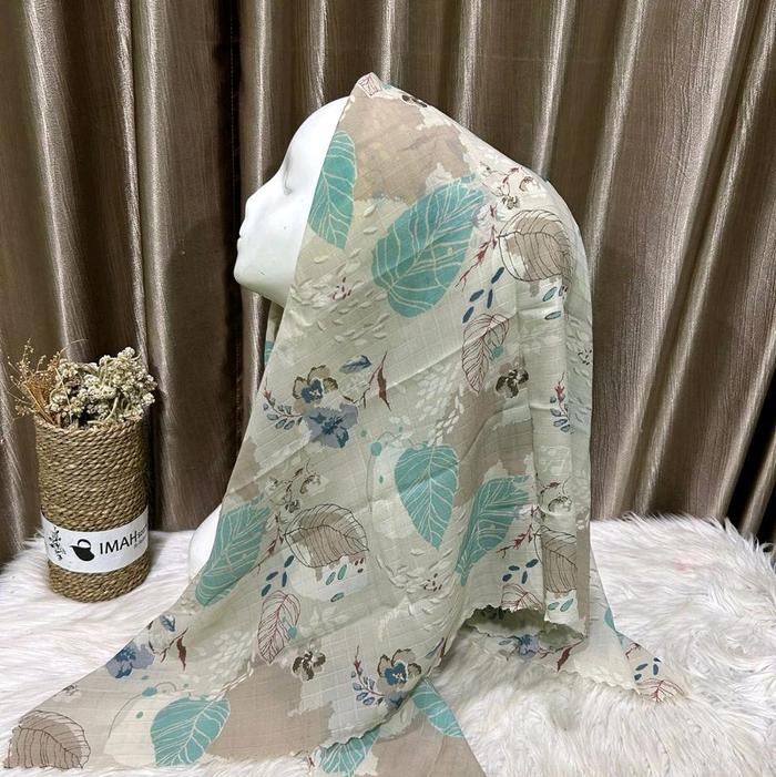 hijab imah scarf bahan dobby mhotif premium waffle bertextur kotak size 110x110cm tepi di lasercut r