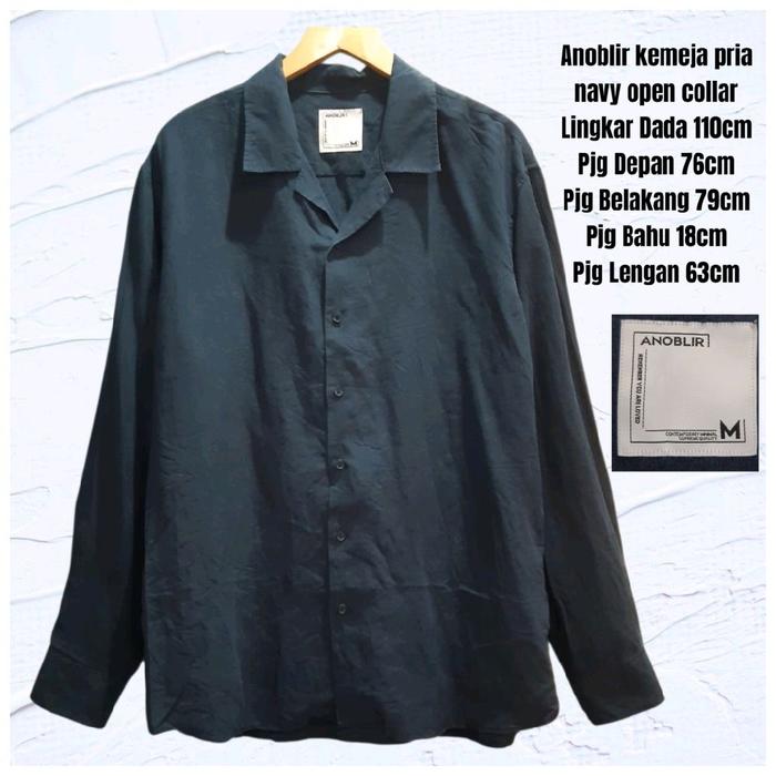 Anoblir kemeja pria navy skena open collar