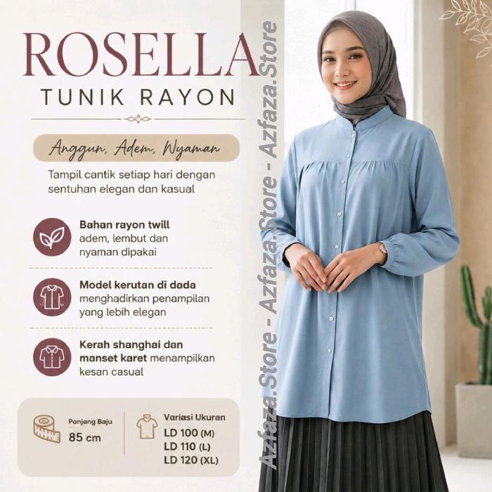 ROSELLA TUNIK RAYON TWILL | TUNIK POLOS RAYON TWILL | ATASAN WANITA POLOS RAYON TWILL