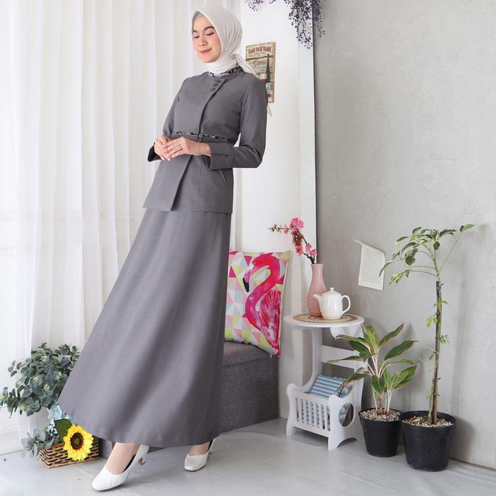 Blazer Wanita / Seragam PNS ASN / Baju PNS Wanita Motif Batik / Baju Guru Wanita - 7007 Abu Muda