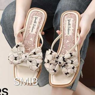Sandal Selop Wanita Karet Import BALANCE Motif Pita Hak 3 CM / 089-1A - Krem, 40/41