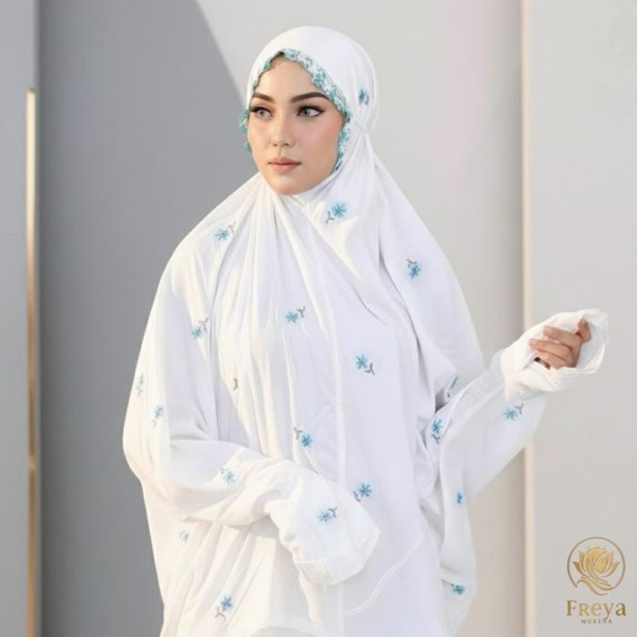 Mukena Terusan Dewasa Putih Premium | Mukenah Lajuran Bordir 1000 Bunga Anggun | Kain Katun Polino M