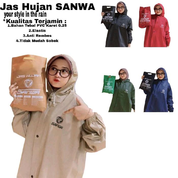 Jas Hujan SANWA Pria & Wanita Tebal,Kuat,Elastis, Stylist Bahan PVC 0.25 by SANWA Waterproof