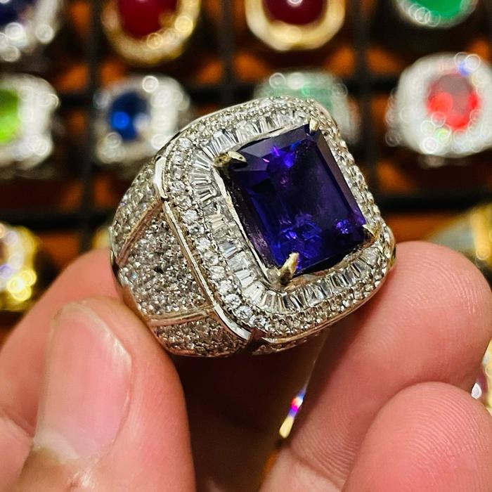 COD CINCIN PERMATA PRIA AMETHYST KOTAK CUTTING RING FULL ZIRCON MEWAH SIAP PAKAI