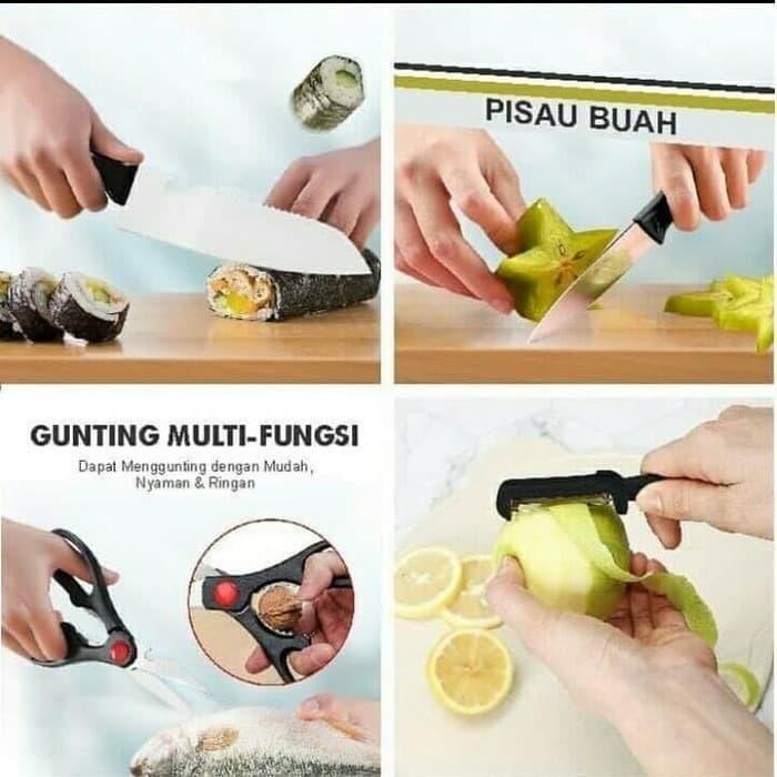 pisau dapur set 4in1 pisau buah gunting dapur peeler set 4 in 1