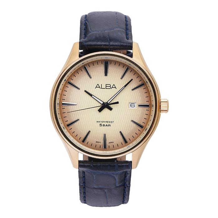 Jam Tangan Pria Alba Prestige AS9V16X1 Men Gold Dial Black Leather Strap