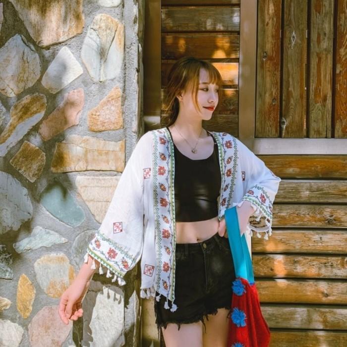 Outer Kimono Boho Tassel Baju Luaran Wanita Lengan Panjang Bohemian Cardigan Kardigan Original