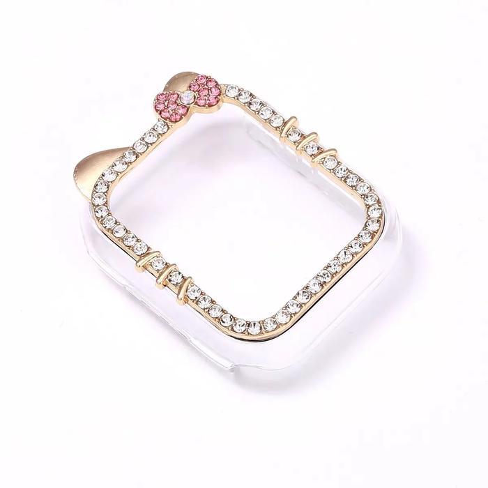Diamond Embedded Kt Cat Apple Watch S10 Protective Case S9 S8/S7 Semi-Pack Cover Luxury Watch Housin