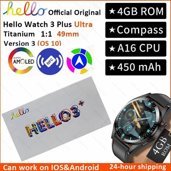 Official Original Hello Clock Smart Watch 3 Plus Ultra 2 AMOLED 4G
