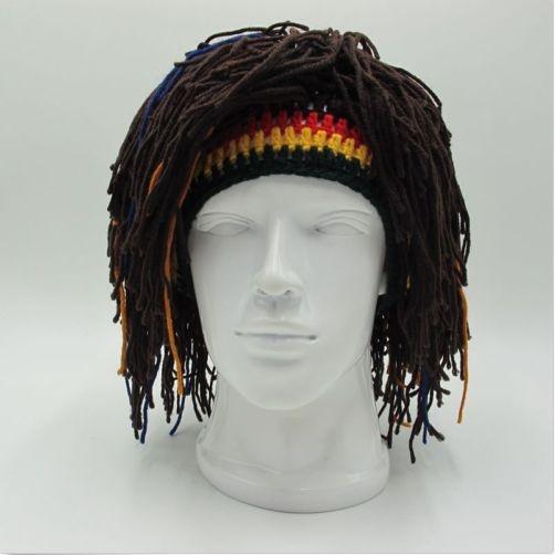 UWR-Topi Wig Mewah Buatan Tangan Topi Beanie Rajut Lucu Topi Wig Rasta Bob dengan Rambut Gimbal