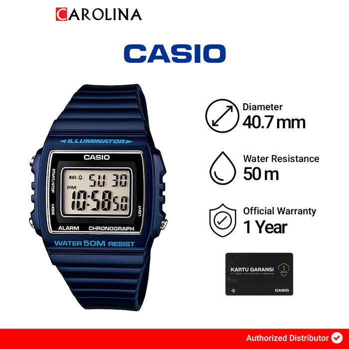 Jam Tangan Pria Casio General W-215H-2A WR 50M Digital Dial Blue Resin