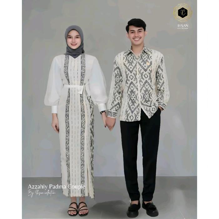Kemeja Dress Tenun Ihsan Collection Padma Couple tunangan dan sarimbit keluarga