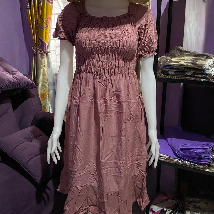 Dress daster kerut dada rempel polos