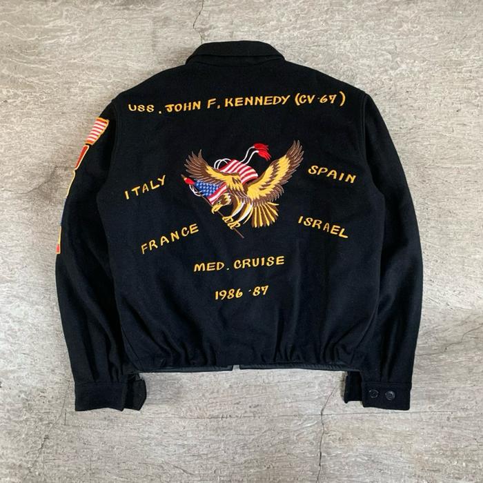 Vintage 80s US NAVY USS JOHN F KENNEDY (CV-67) Med Cruise Souvenir Jacket