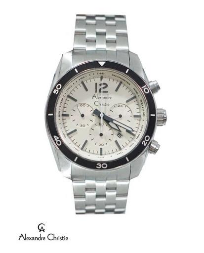 Jam Tangan Pria Alexandre Christie AC 6407 MC B Silver Black White Original
