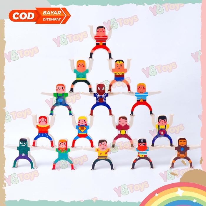 YGtoys Stacking Block Karakter Stacking Block Orang Super Hero Kartun Mainan Domino Stacko Balok Sus