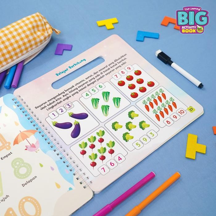 Fun Learning Big Activity Book / Buku Aktivitas Anak Wipe Clean Usia 2+ / Buku Belajar Preschool PAU