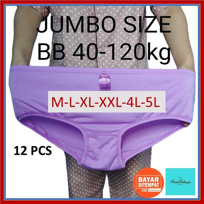 Celana Dalam Wanita Polos Katun 12 Pcs  Elastis Cd Ibu Hamil Jumbo 5L-4L-3L-L-M Cawet Cotton Polyest
